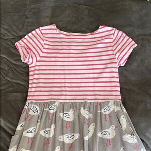 Mini Biden  Pink and Gray Striped Kids Dress with Bird Print